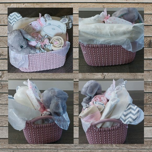 🧸Gorgeous Baby Shower Gift Basket In Canada, Pink  & Grey Baby Gift for Girl - Picture 6 of 7